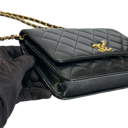 Used CHANEL Quilted Leather Wallet on Chain Wallet on chain Black Gold