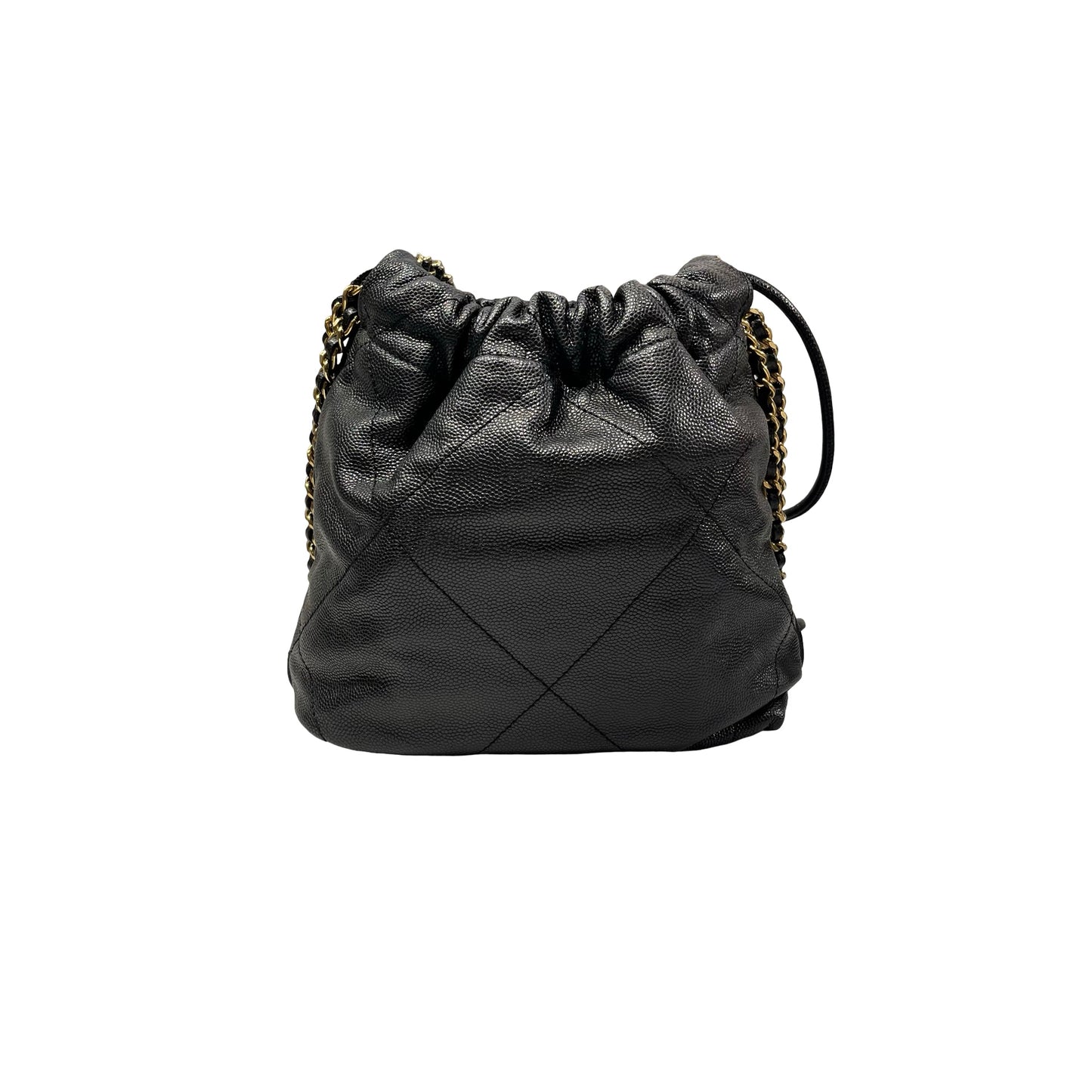 Used CHANEL Calfskin Leather Mini 22 Bucket Bag Black GHW