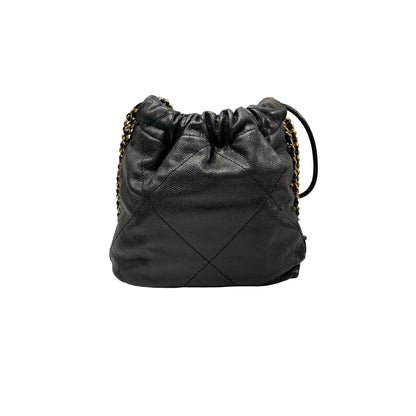 Used CHANEL Calfskin Leather Mini 22 Bucket Bag Black GHW