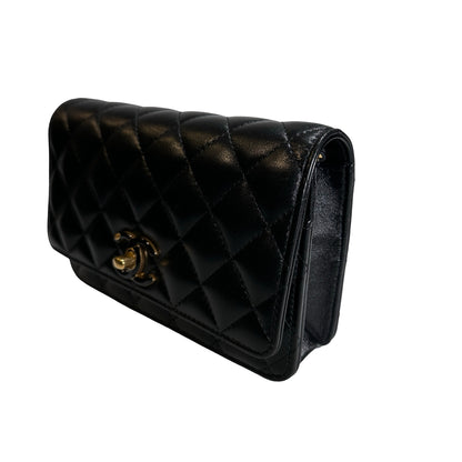 Used CHANEL Quilted Lambskin Wallet on chain Wallet on chain Black GHW