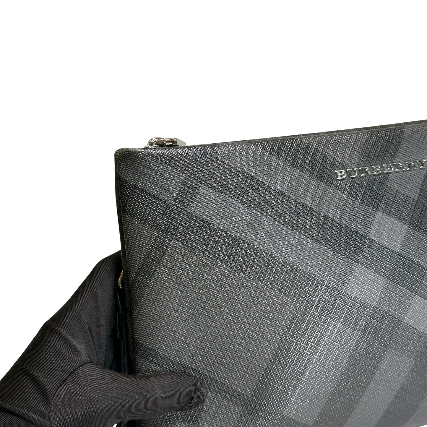 Used BURBERRY London Check Clutch Clutch Black Grey
