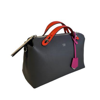 Used FENDI Leather By The Way Handbag Grey Orange Pink