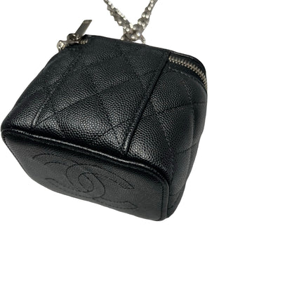 Used CHANEL Vanity Case with Black White Chain Cross Body Bag Black PHW