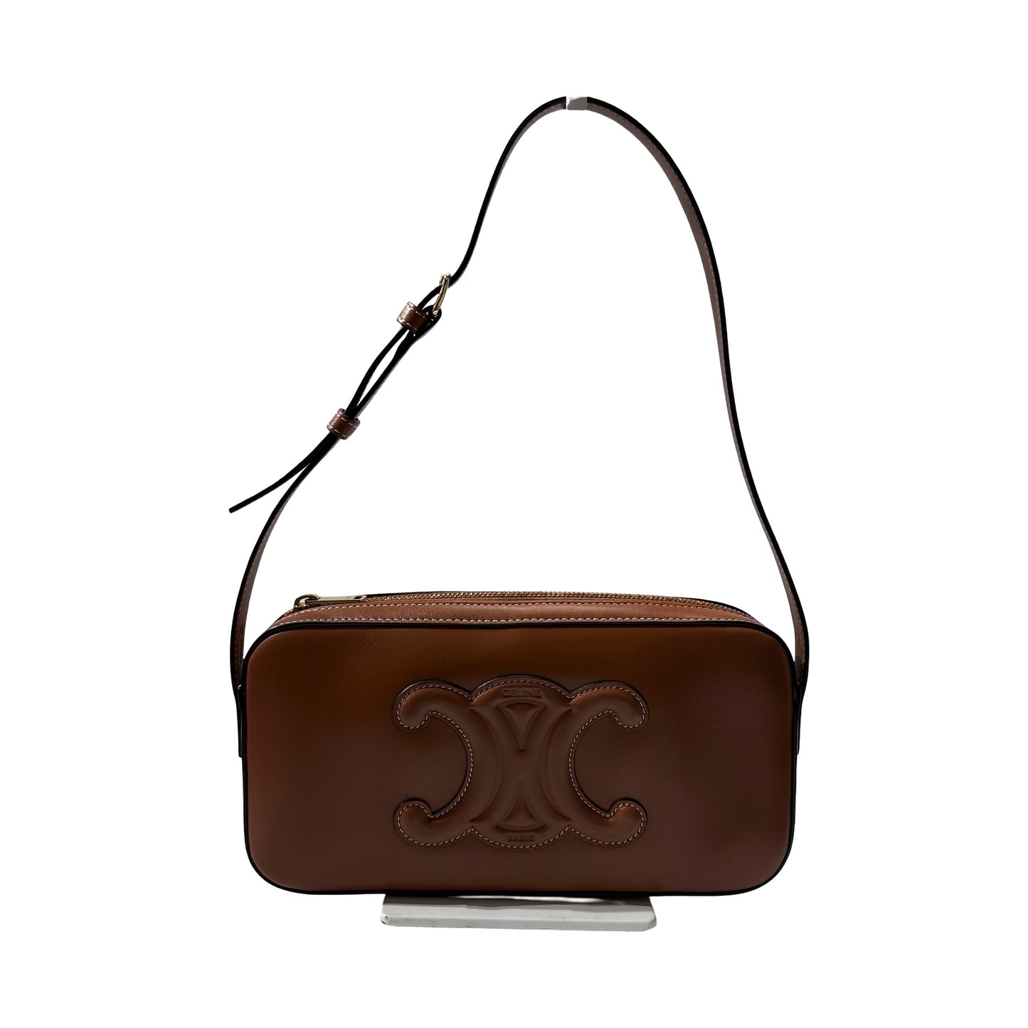CELINE Smooth Calfskin Triomphe Hobo Camera Bag Brown