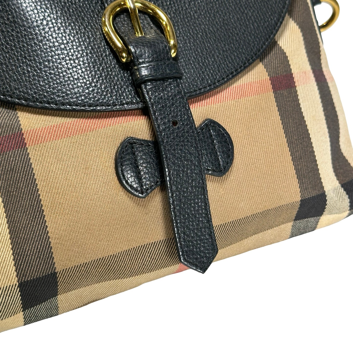 Used BURBERRY Haymarket Check Leather Haymarket Check Crossbody Crossbody Bag Beige Black Red Gold