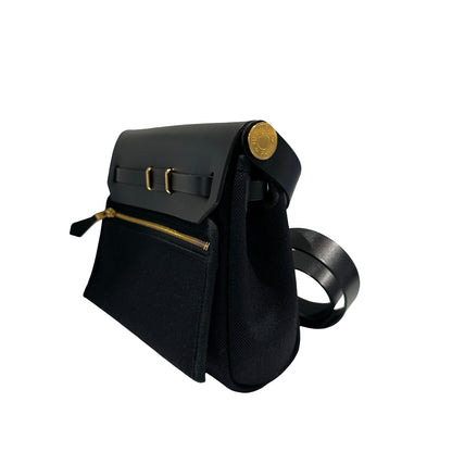 Used HERMES Canvas Leather Mini Herbag Handbag Black GHW