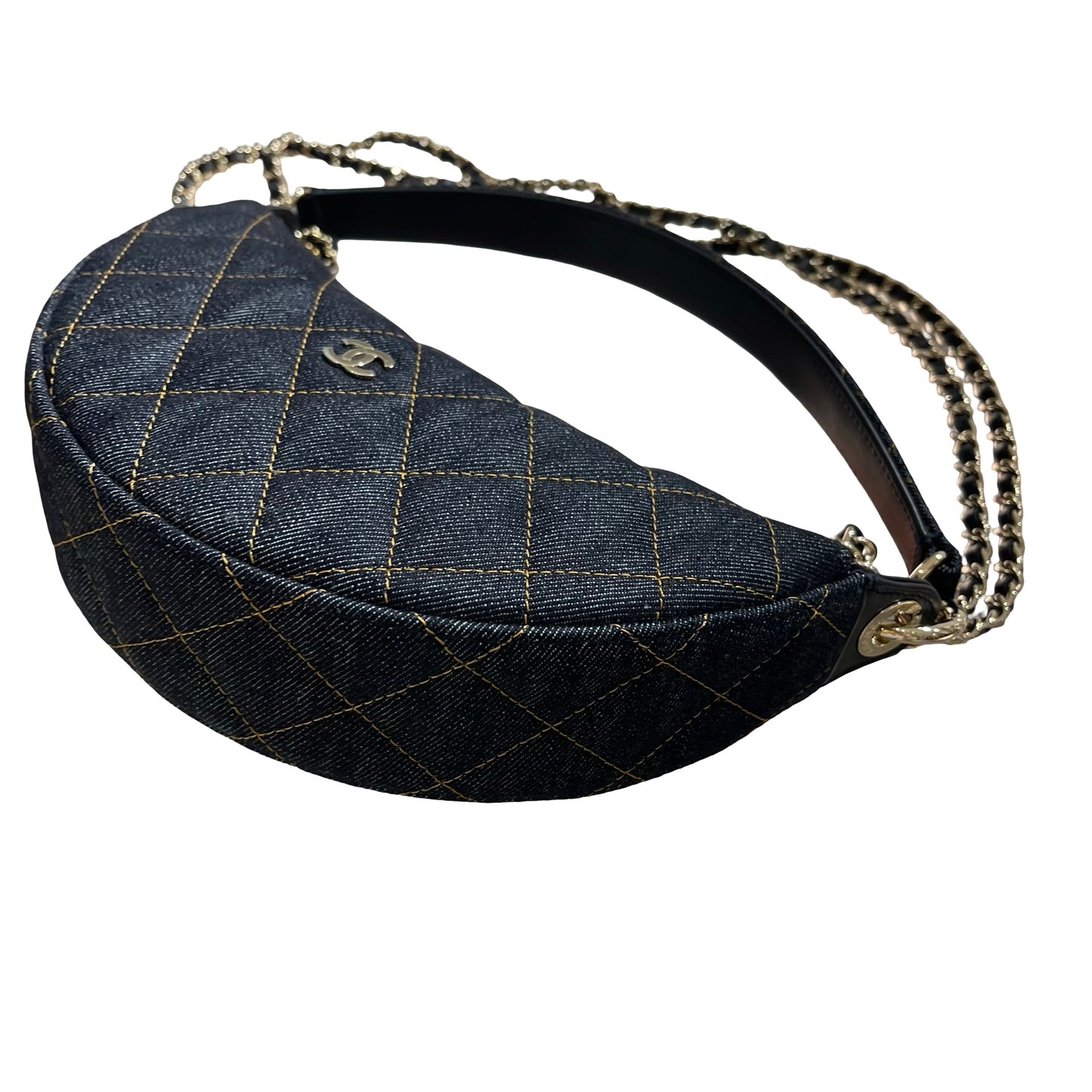 New Chanel Denim Clutch with Gold-Tone Chain Shoulder Bag Navy GHW