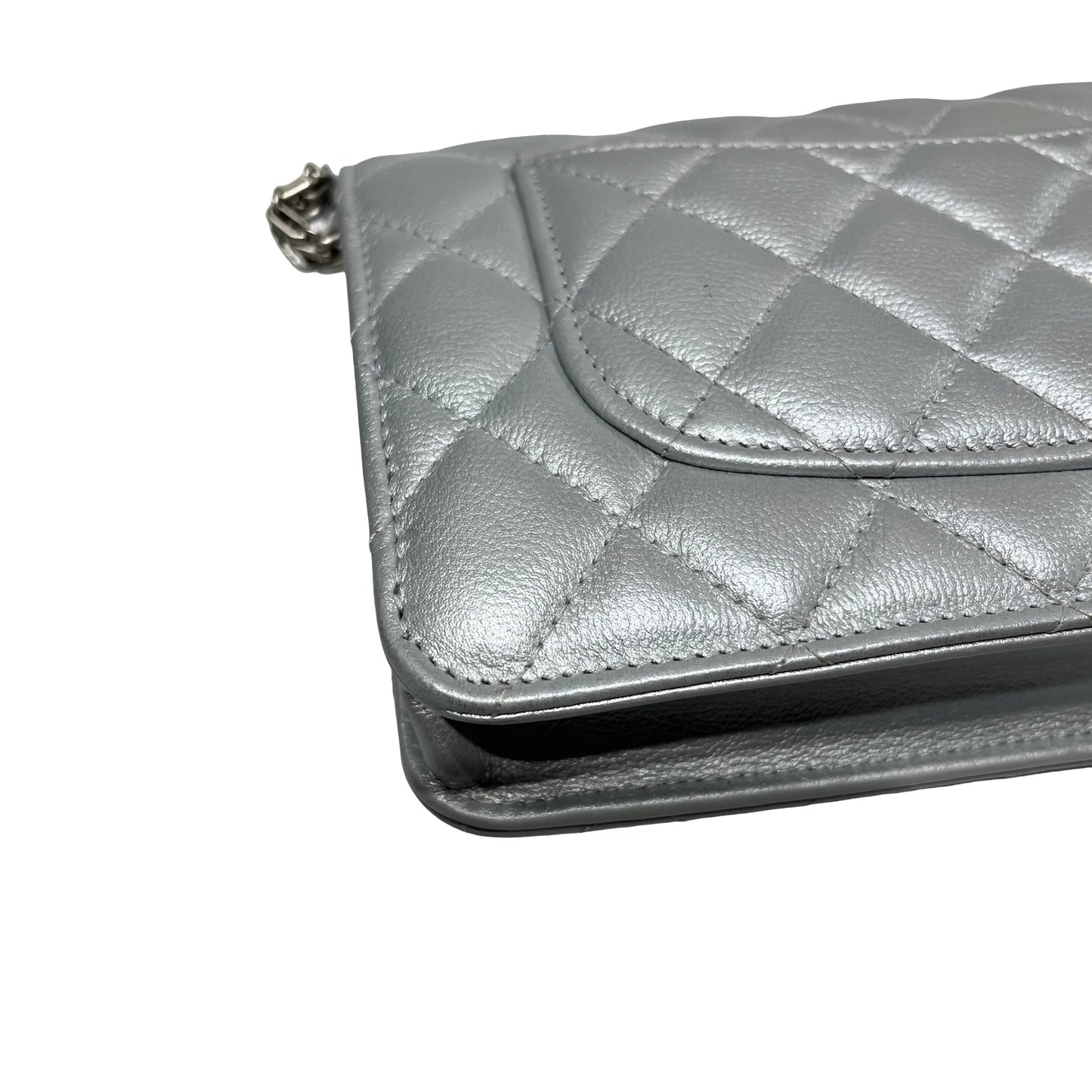 Used CHANEL Calfskin Leather 2.55 WOC Cross Body Bag Grey PHW