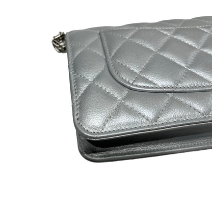 Used CHANEL Calfskin Leather 2.55 WOC Cross Body Bag Grey PHW