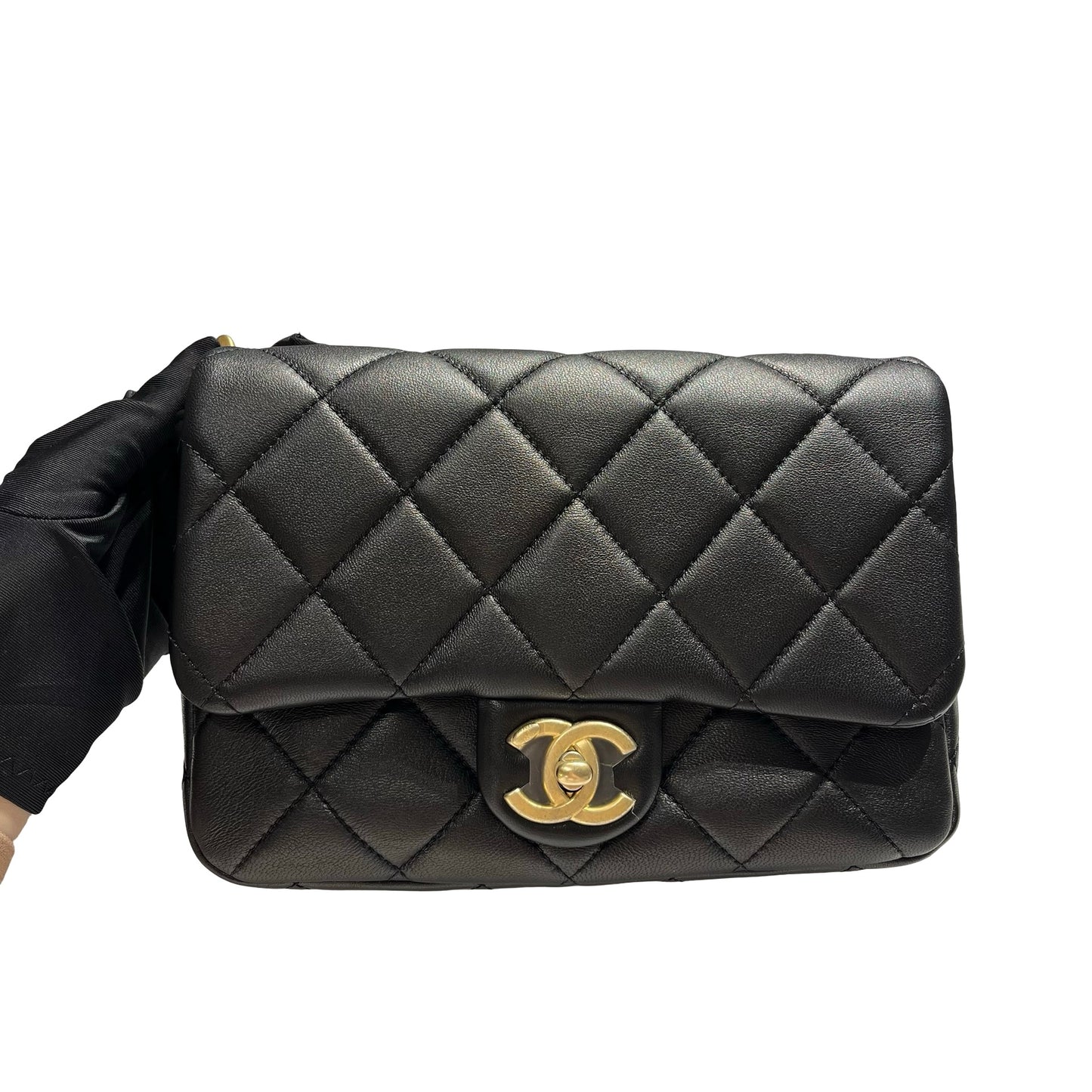 Used CHANEL Lambskin 23A Tassel hobo Hobo Bag Black Gold
