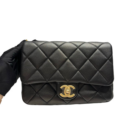 Used CHANEL Lambskin 23A Tassel hobo Hobo Bag Black Gold