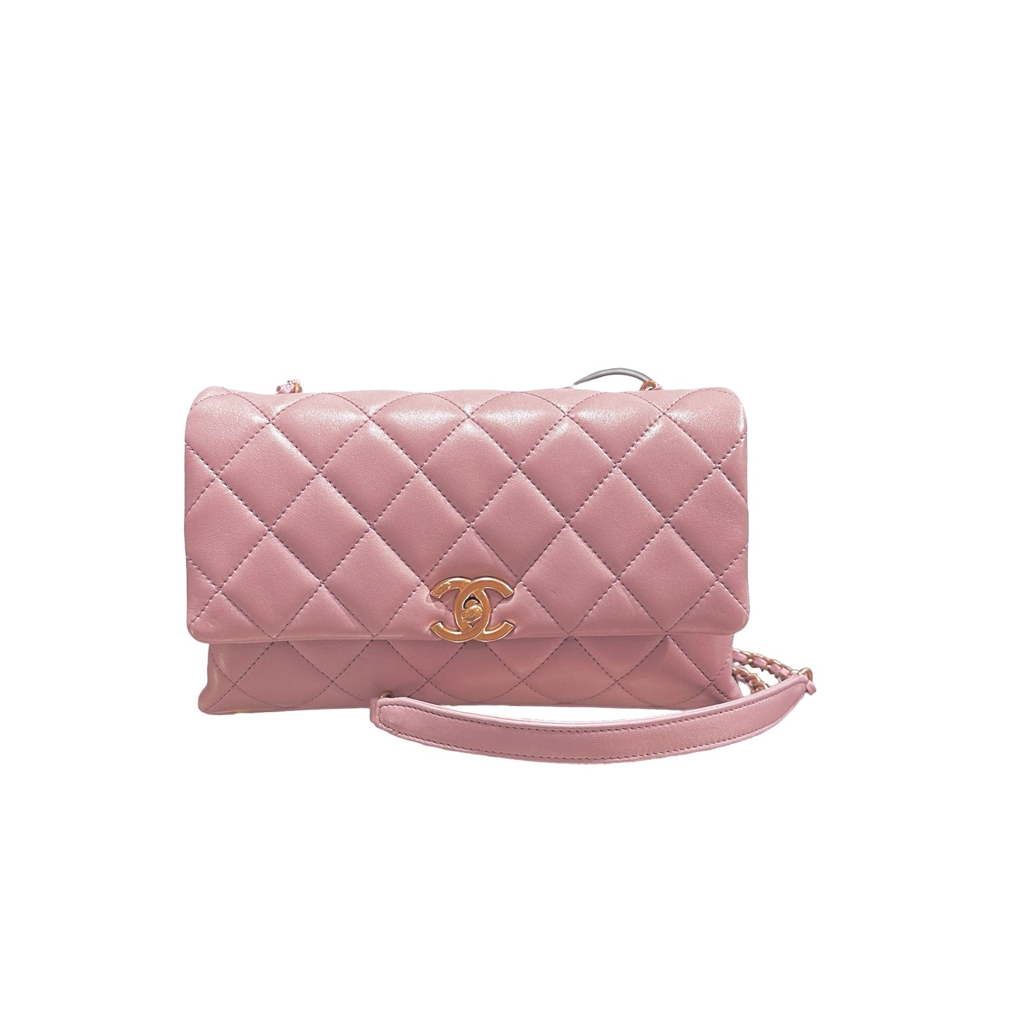 Used CHANEL Lambskin Cross Body Bag Pink GHW
