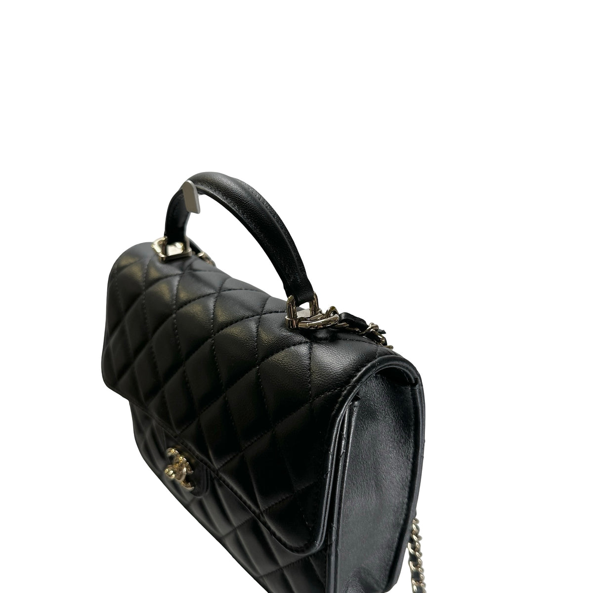 Used CHANEL Quilted Lambskin Trend CC Handbag Black Gold