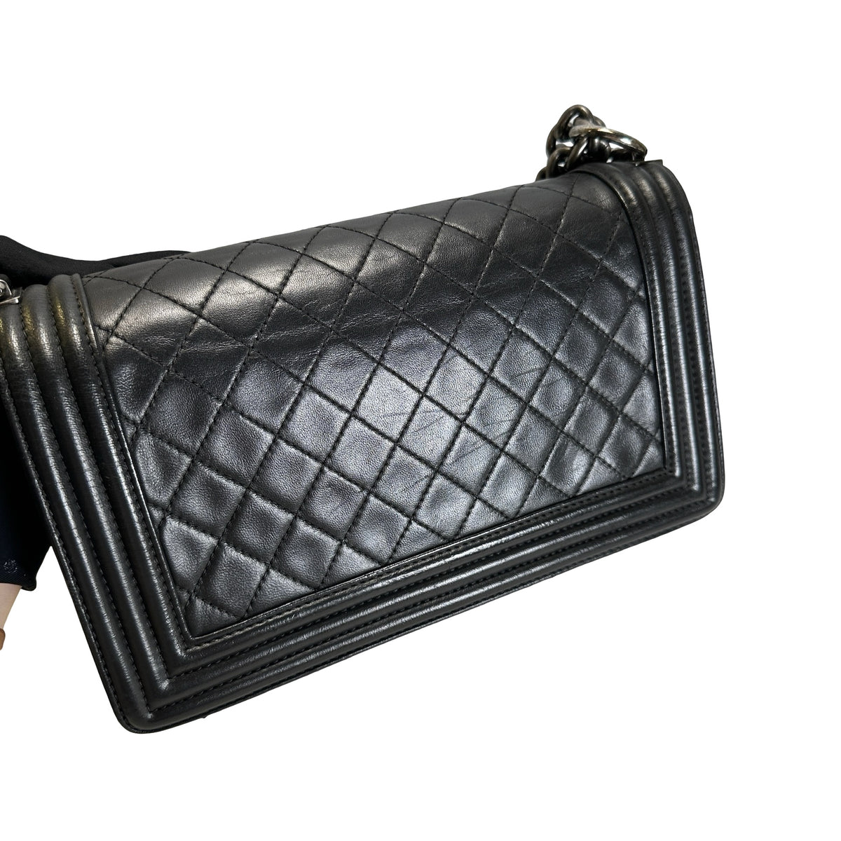 Used CHANEL Quilted Calfskin Boy Bag Shoulder Bag Black Silver
