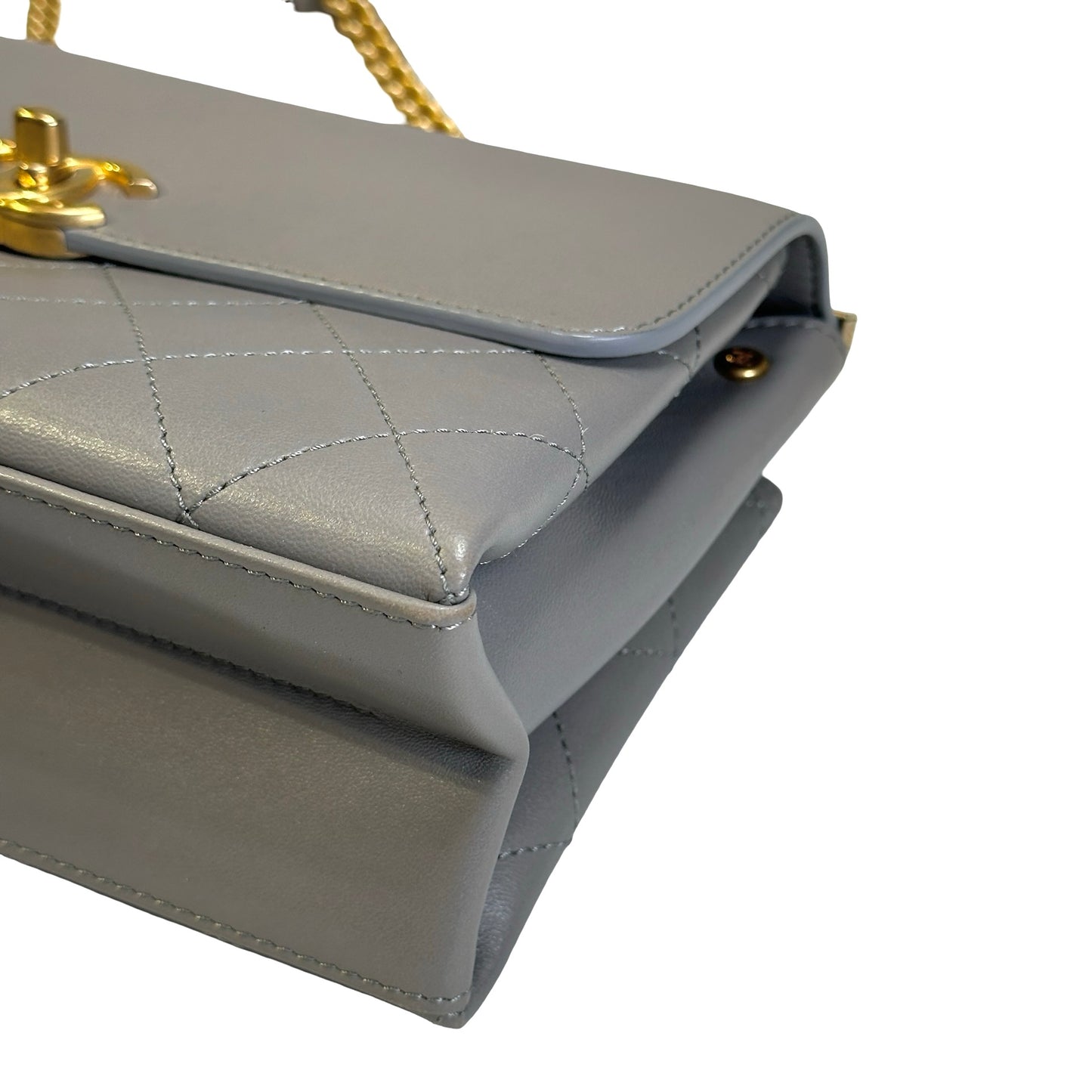 Used CHANEL Quilted Calfskin Clasp Handbag Grey GHW