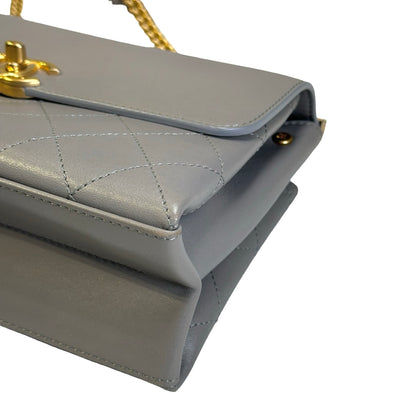 Used CHANEL Quilted Calfskin Clasp Handbag Grey GHW