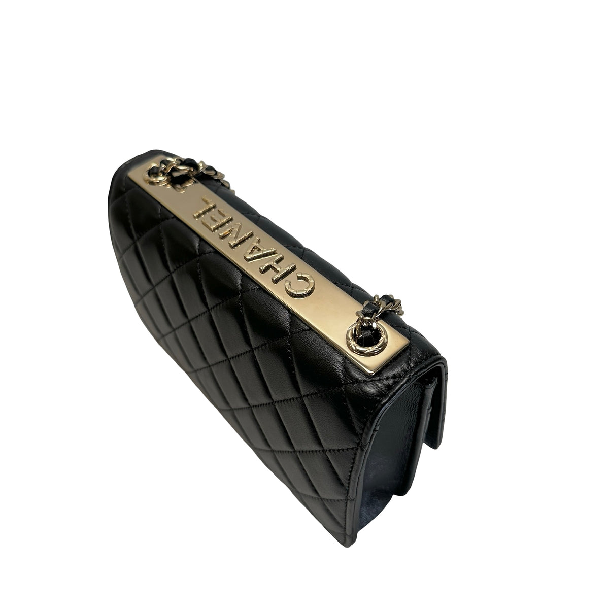 Used CHANEL Quilted Lambskin Wallet on chain Wallet on chain Black Gold
