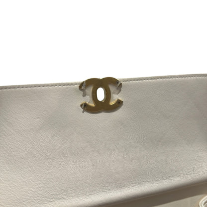Used CHANEL Quilted Smooth Leather Small Coco Luxe Flap Bag Handbag White Gold