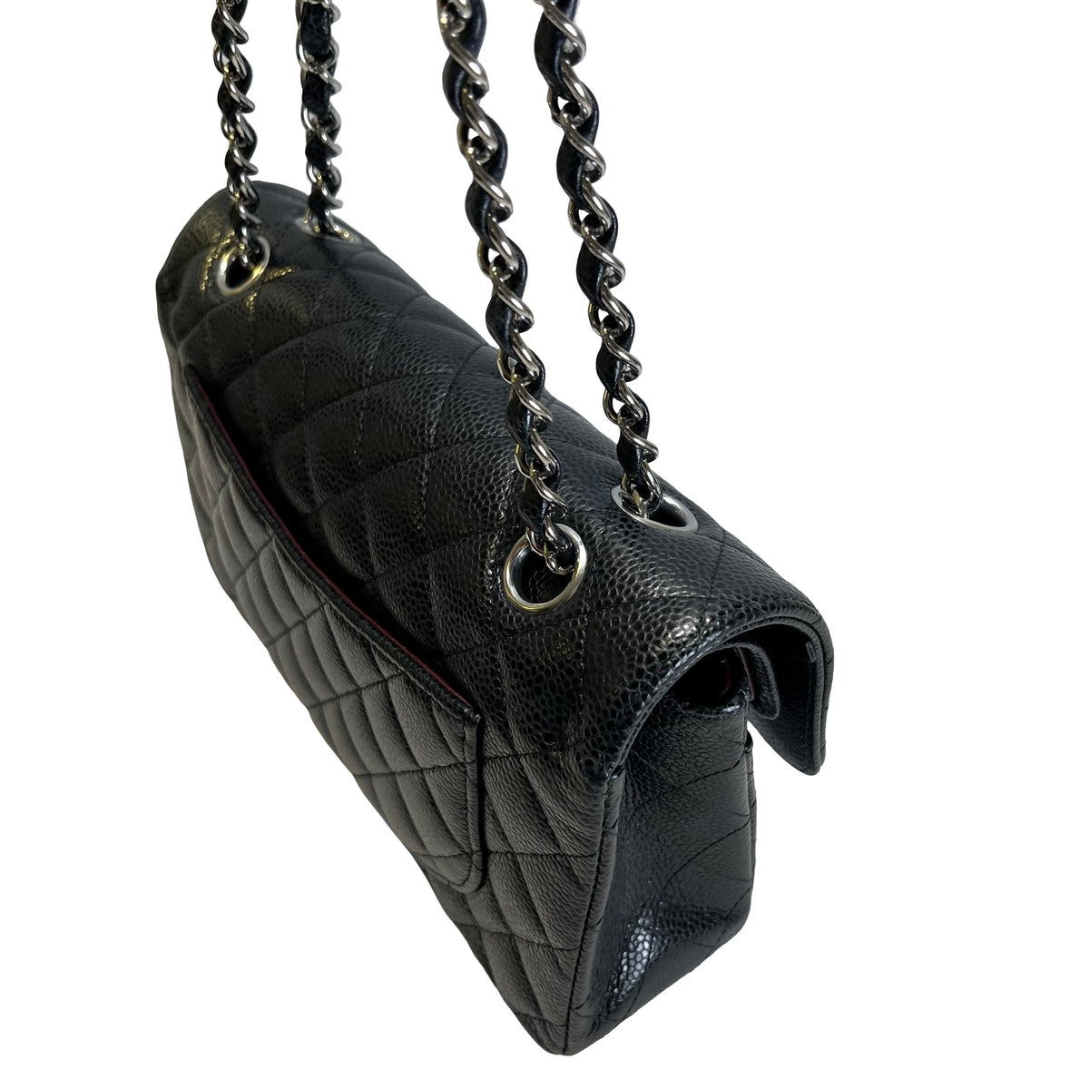 Used CHANEL Quilted Caviar Classic Flap 23 Chain Shoulder Bag Black Silver