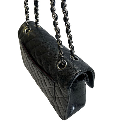 Used CHANEL Quilted Caviar Classic Flap 23 Chain Shoulder Bag Black Silver