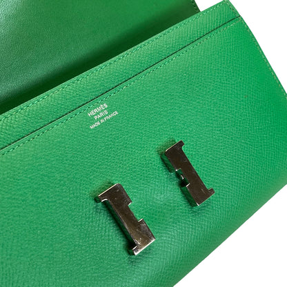 Used HERMES Epsom Calfskin Constance Long wallet Green Silver