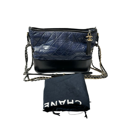 Used CHANEL Lambskin Leather Gabrielle Cross Body Bag Navy GHW