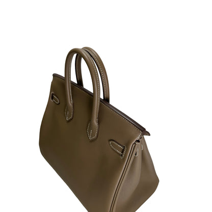 Used HERMES Swift Leather Birkin 25 Handbag Etoupe PHW