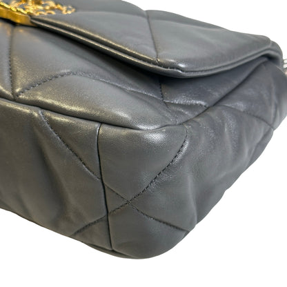 Used CHANEL Quilted Goatskin Chanel 19 Chain Shoulder Bag Grey Gold Ruthenium