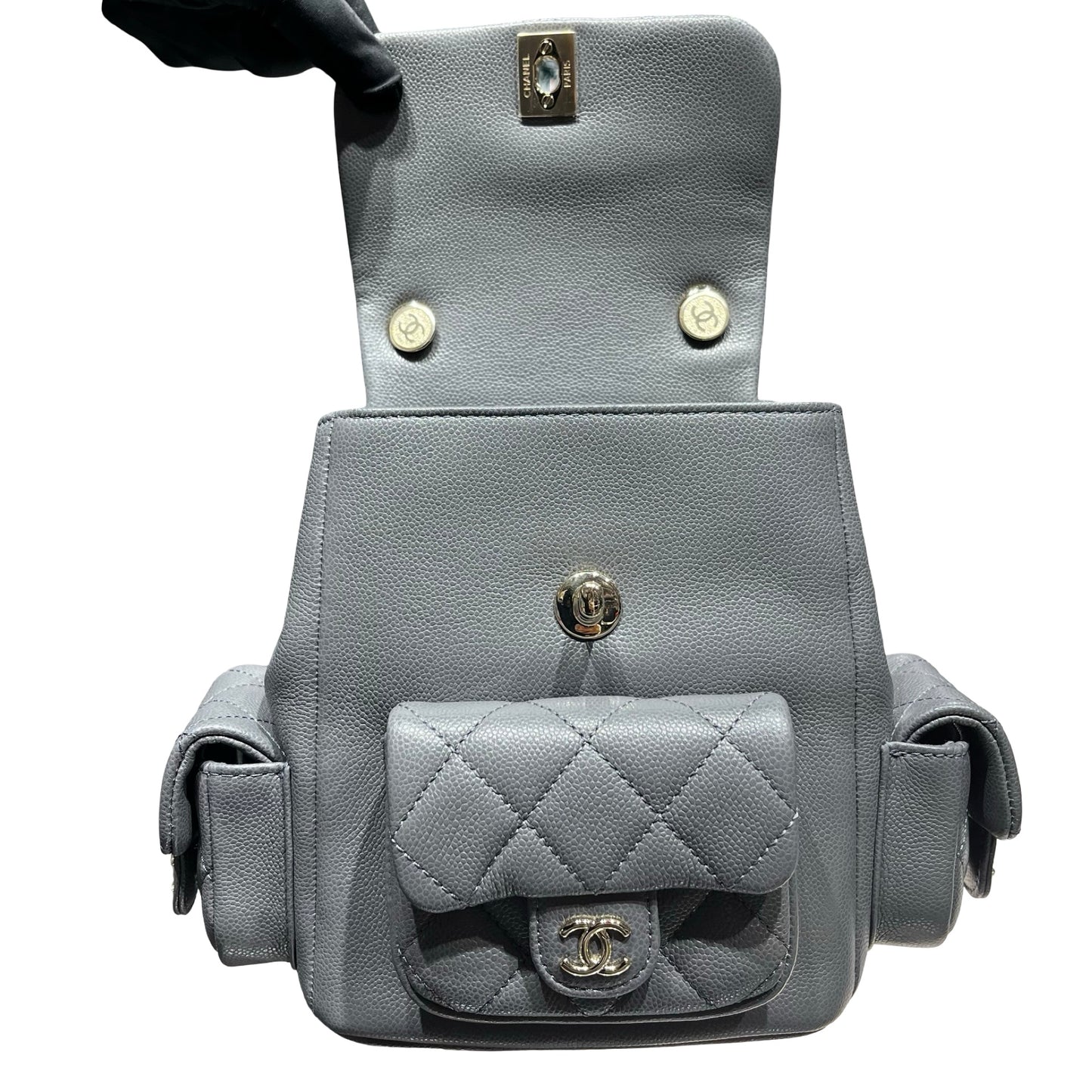 Used CHANEL Caviar Leather Small Duma Backpack Grey GHW