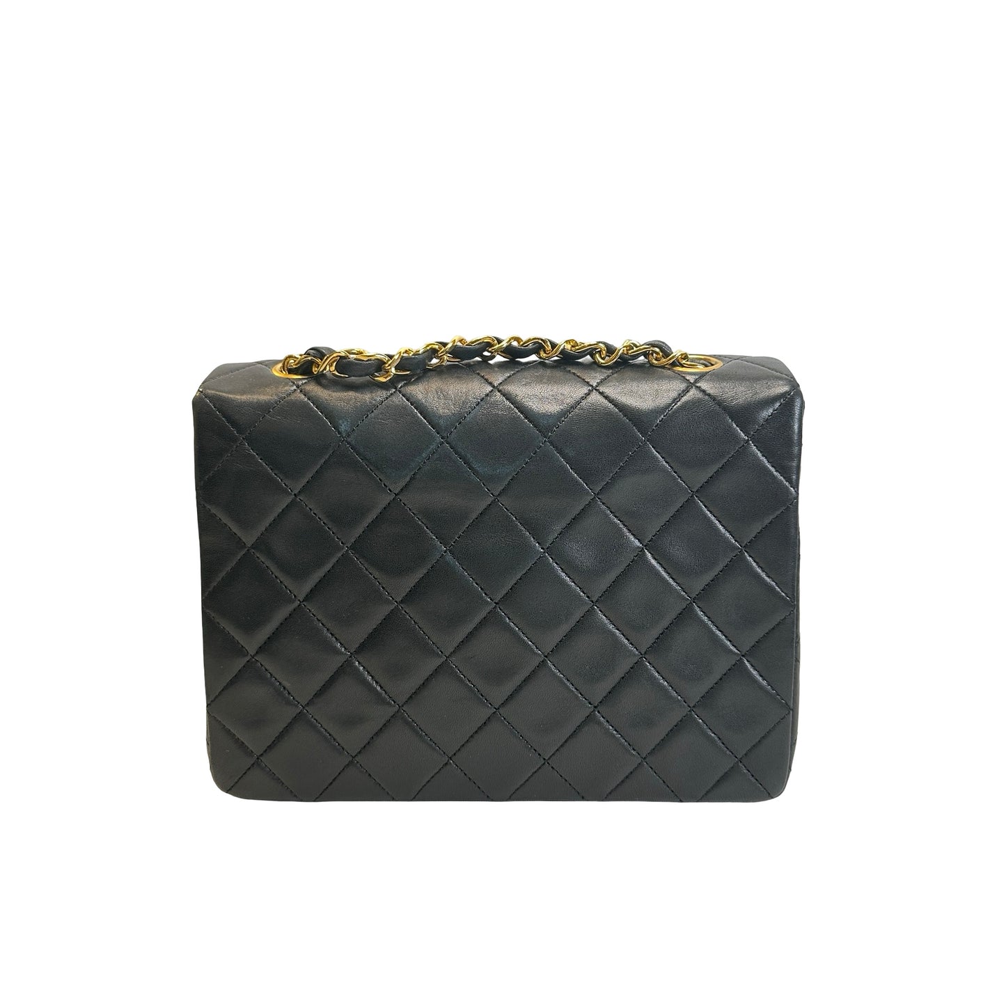 Used CHANEL Quilted Lambskin Mini Square Flap Chain Shoulder Bag Black Gold