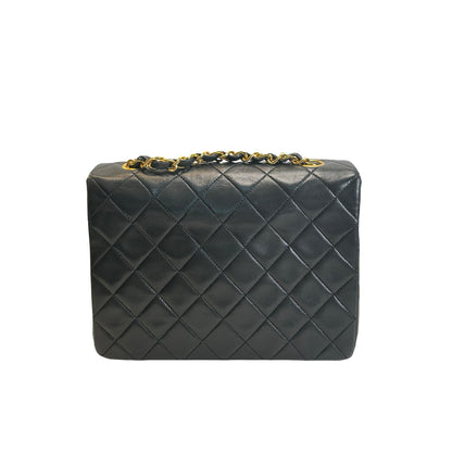 Used CHANEL Quilted Lambskin Mini Square Flap Chain Shoulder Bag Black Gold