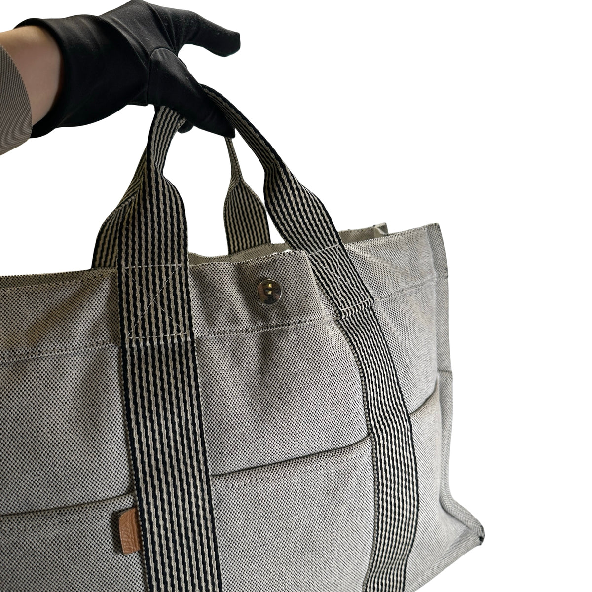 Used HERMES Canvas Fourre Tout Tote Bag Grey Black