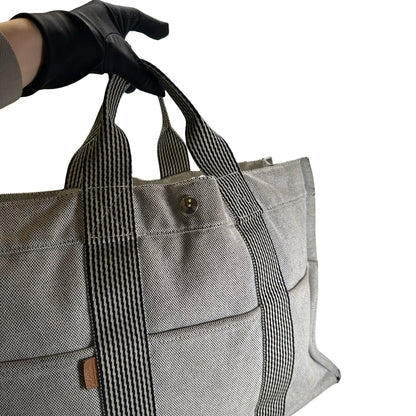 Used HERMES Canvas Fourre Tout Tote Bag Grey Black