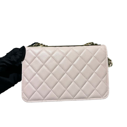 Used CHANEL Lambskin Leather WOC Cross Body Bag Pink GHW
