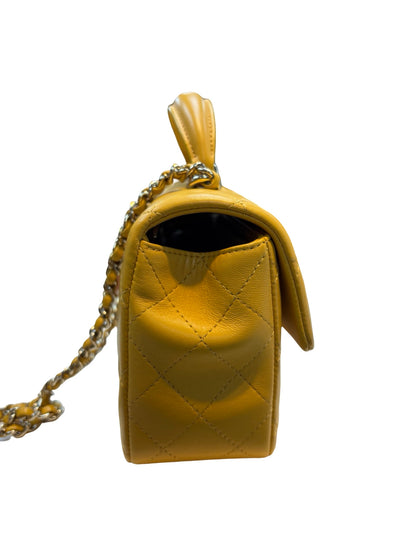 Used Chanel Mini CF 20 With Top Handle Shoulder Bag Yellow GHW