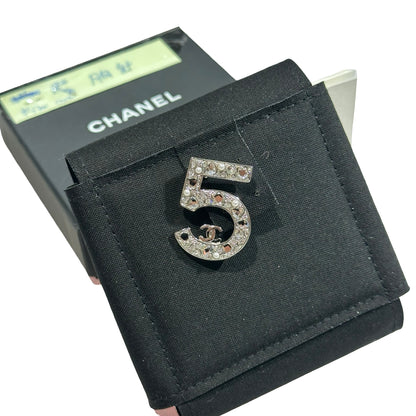 Used CHANEL Crystals Used CHANEL No.5 Brooch with Logo & Crystals Accessories Silver
