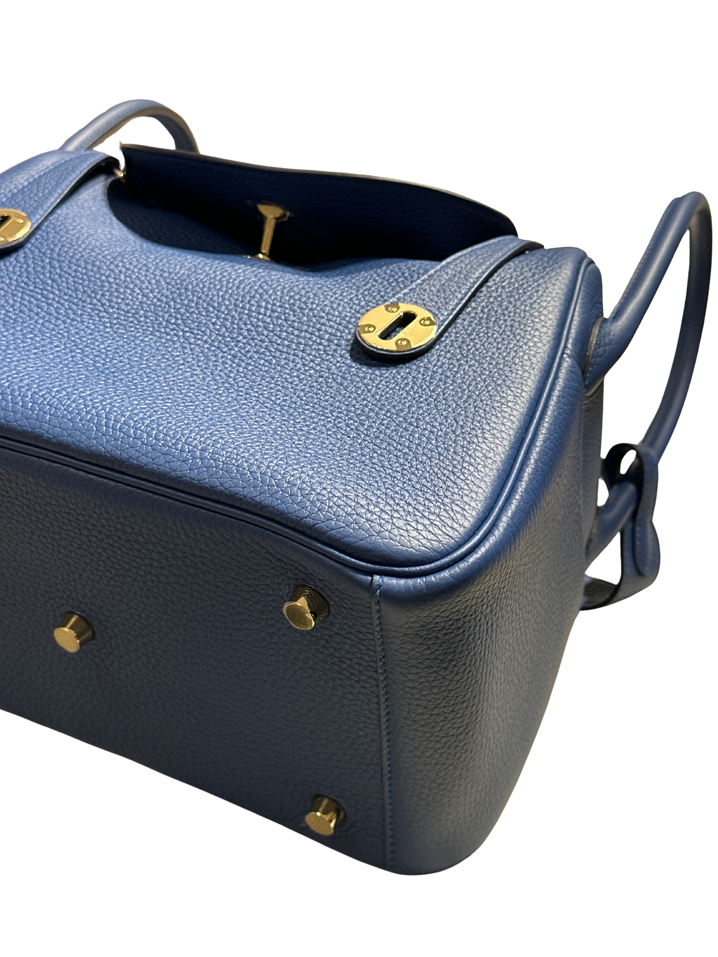 Brand New HERMES Clemence Lindy 26 Handbag Blue GHW