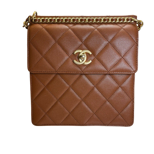 Used CHANEL Quilted Caviar 23A chain Backpack Shoulder Bag Brown