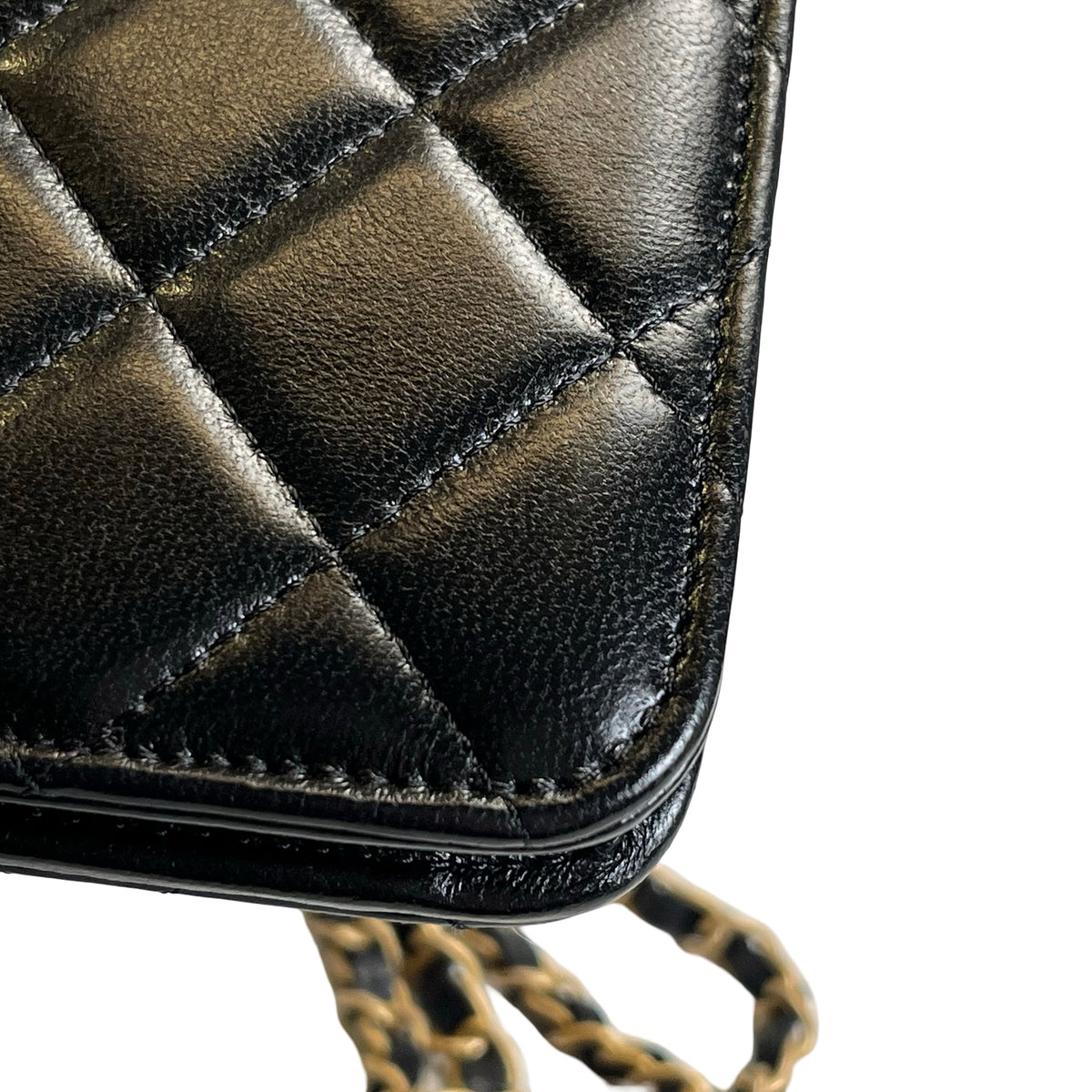 Used CHANEL Matelasse Quilted Lambskin Wallet On Chain Wallet on chain Black Gold