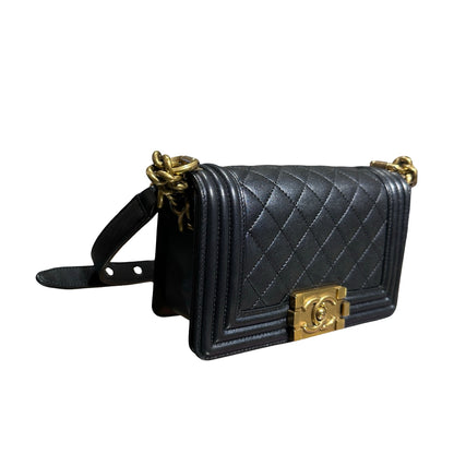 Used Chanel Boy 20cm Shoulder Bag Black GHW