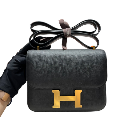 Brand New HERMES Epsom Constance Shoulder Bag Black Gold