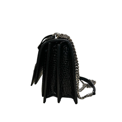 SAINT LAURENT Crocodile Embossed Leather Sunset Chain Shoulder Bag Black PHW