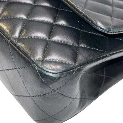 Used CHANEL Quilted Lambskin Classic Flap Chain Shoulder Bag Black Silver hardware