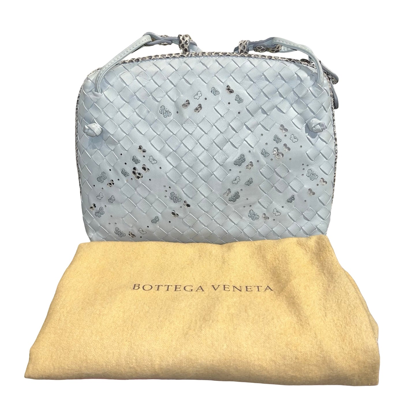 Used Bottega Veneta Lambskin Leather Butterfly Cross Body Bag PHW Grey