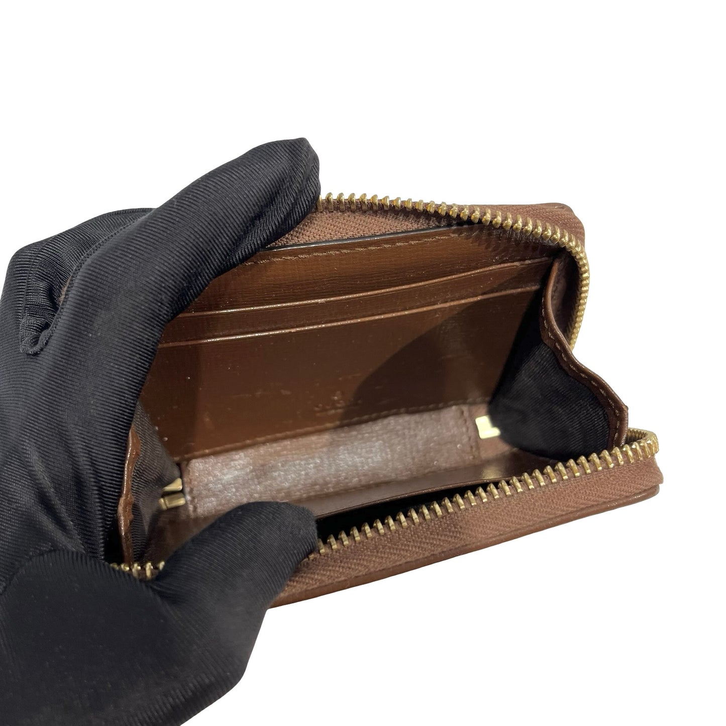 Used GUCCI GG supreme canvas Leather Gucci Horsebit 1955 ZIp around Wallet Coin Purse Brown