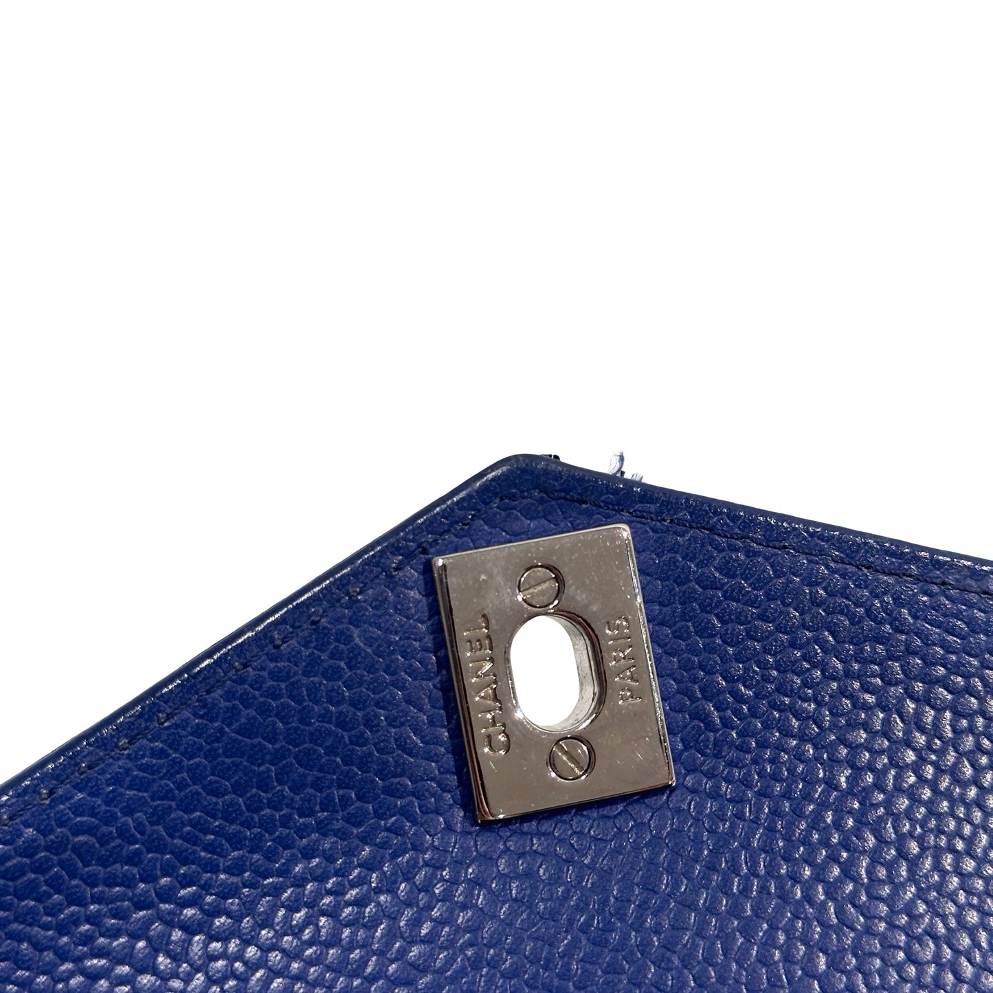 Used CHANEL Calfskin Leather FLAP Cross Body Bag Navy Blue PHW