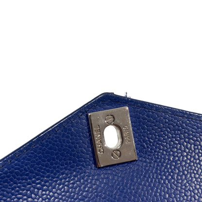 Used CHANEL Calfskin Leather FLAP Cross Body Bag Navy Blue PHW