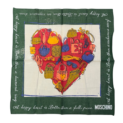 Unused MOSCHINO Cotton Doodle Square Scarf Green White Red Scarf Green White Red