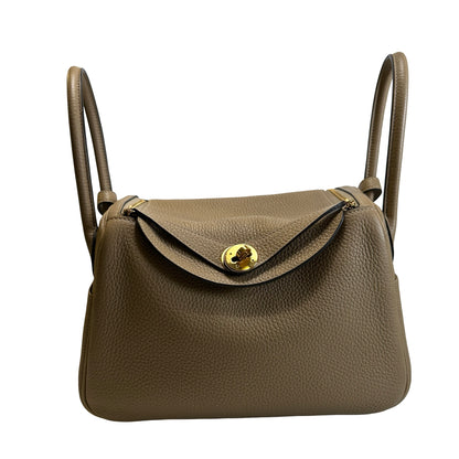 Used HERMES Leather Lindy 26 Handbag Beige Gold