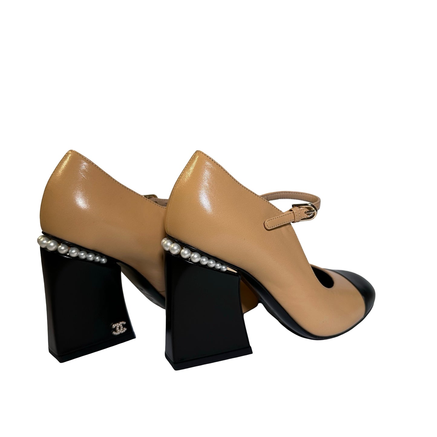 Used Chanel Shiny Lambskin Heels GHW Yellow